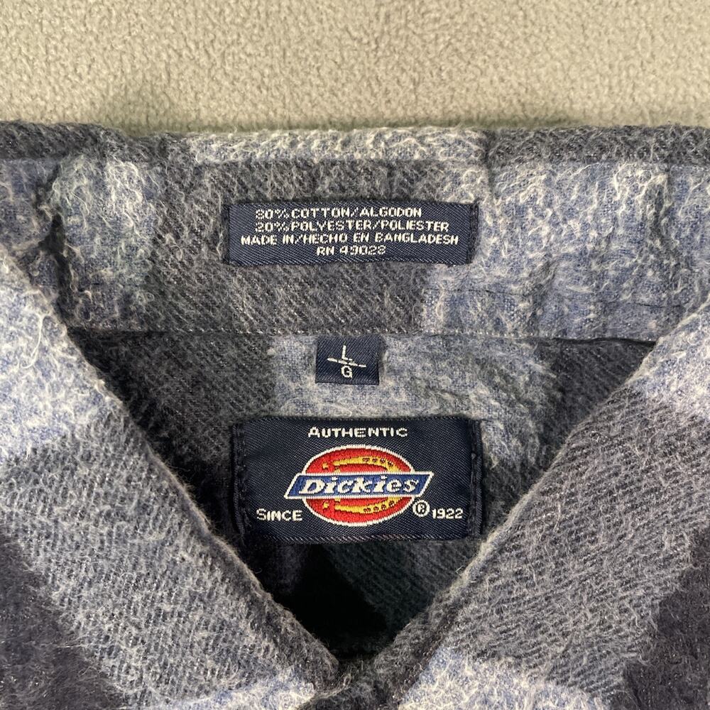 Dickies Plaid Flannel Shirt Blue Long Sleeve Snap Closure Men’s Size Large - Picture 6 of 8